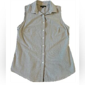 Banana Republic Grey striped Seersucker Button Down Top Sz 14